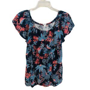J. Jill Love Linen Sarasa Ruffled Floral Tropical Top Lightweight